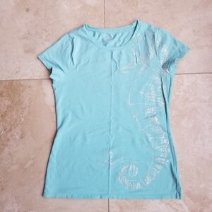 Light Blue Women's Top with Seahorse Design
